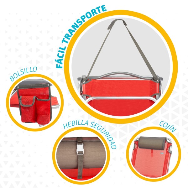 Pack ahorro 2 sillas playa rojo 51x45x76 cm | Distria