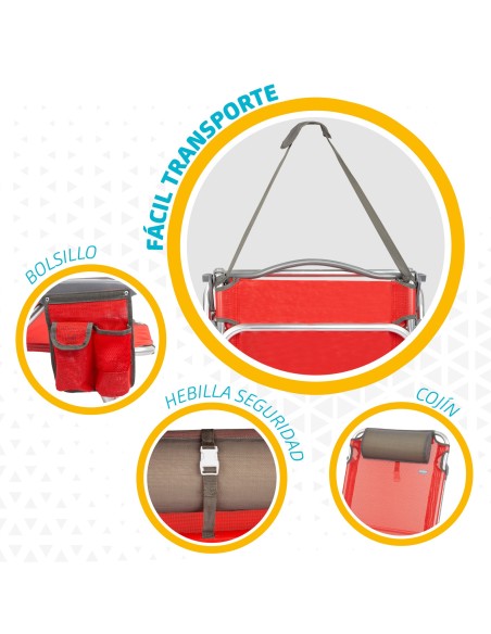 Pack ahorro 2 sillas playa rojo 51x45x76 cm | Distria