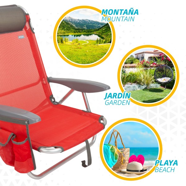 Pack ahorro 2 sillas playa rojo 51x45x76 cm | Distria