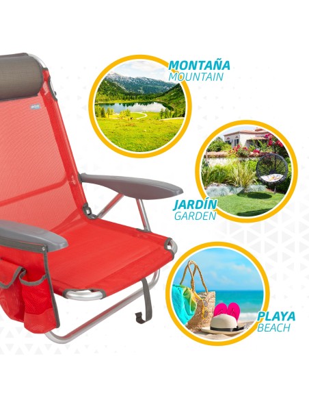 Pack ahorro 2 sillas playa rojo 51x45x76 cm | Distria