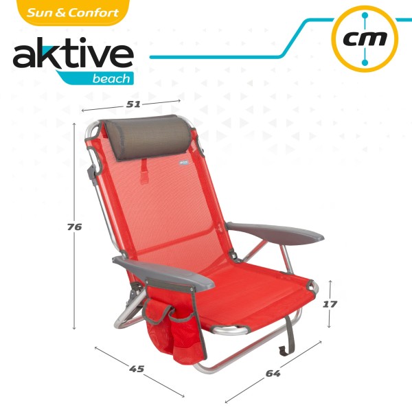 Pack ahorro 2 sillas playa rojo 51x45x76 cm | Distria