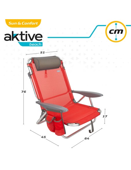 Pack ahorro 2 sillas playa rojo 51x45x76 cm | Distria