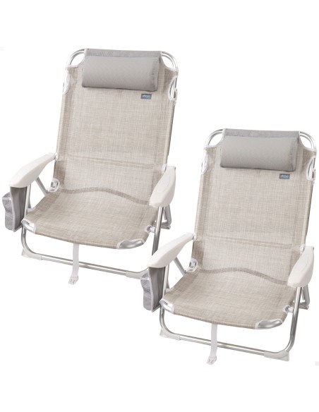 Pack ahorro 2 sillas playa beige 51x45x76 cm | Distria