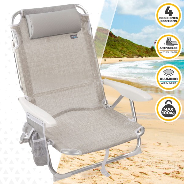 Pack ahorro 2 sillas playa beige 51x45x76 cm | Distria
