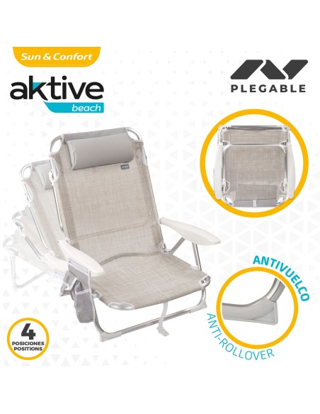 Pack ahorro 2 sillas playa beige 51x45x76 cm | Distria