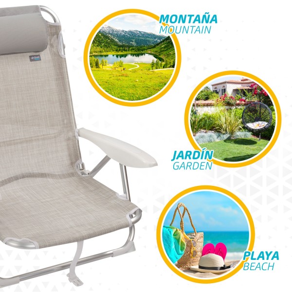 Pack ahorro 2 sillas playa beige 51x45x76 cm | Distria