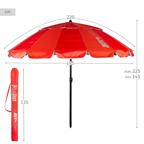 Sombrilla playa antiviento roja Ø195 cm | Distria