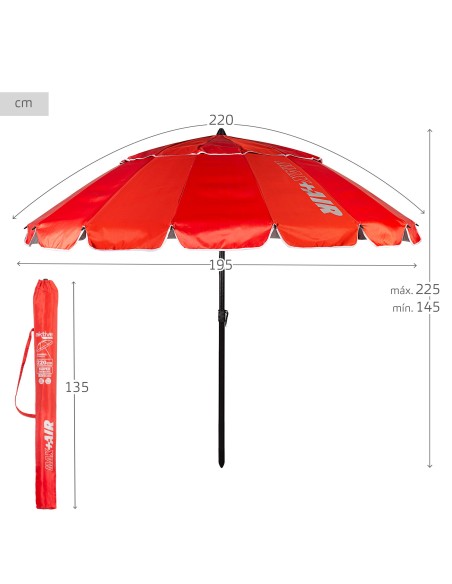 Sombrilla playa antiviento roja Ø195 cm | Distria