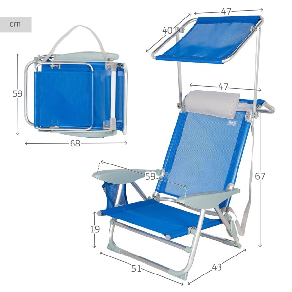 Silla de playa con parasol azul y gris | Distria