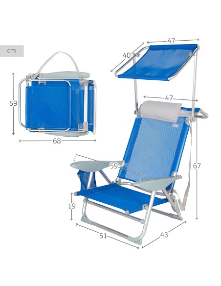 Silla de playa con parasol azul y gris | Distria