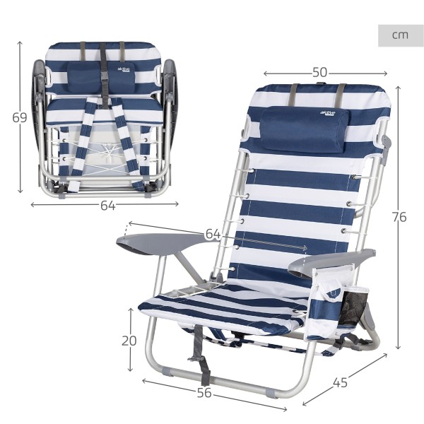 Silla de playa multiposición marinera con asas mochila | Distria