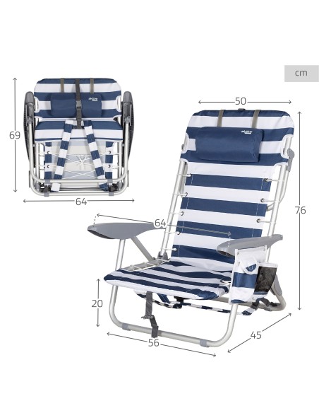 Silla de playa multiposición marinera con asas mochila | Distria