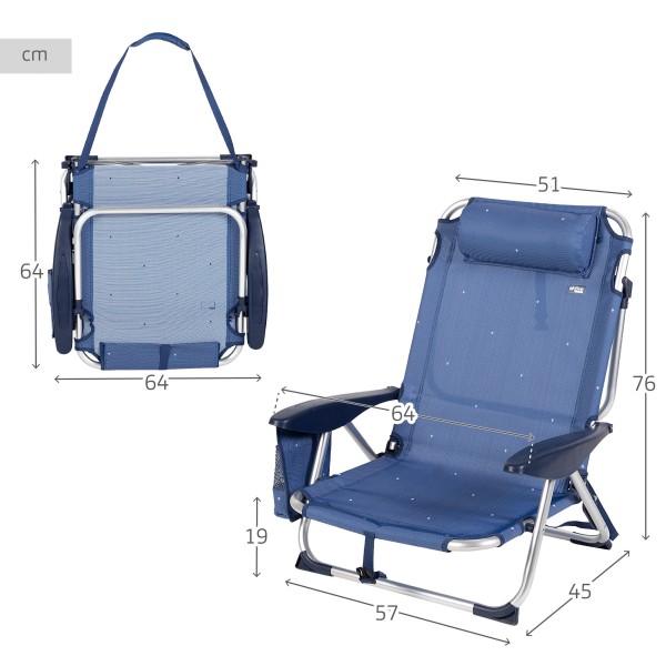 Silla de playa baja multiposición azul marino | Distria