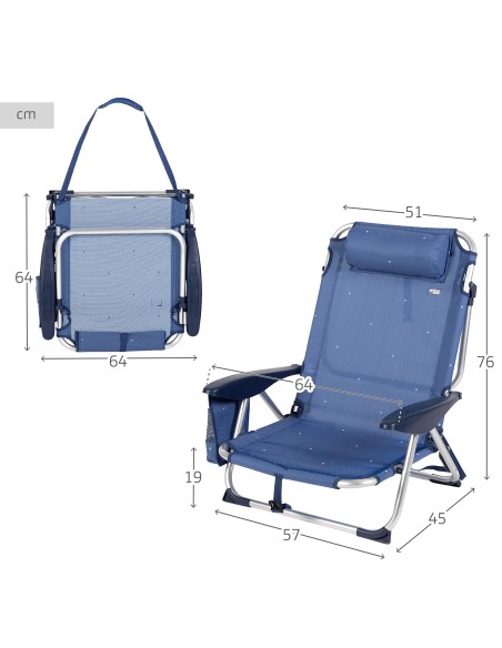 Silla de playa baja multiposición azul marino | Distria