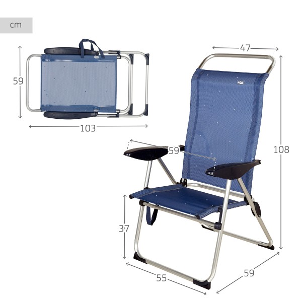 Silla de playa alta multiposición azul marino | Distria