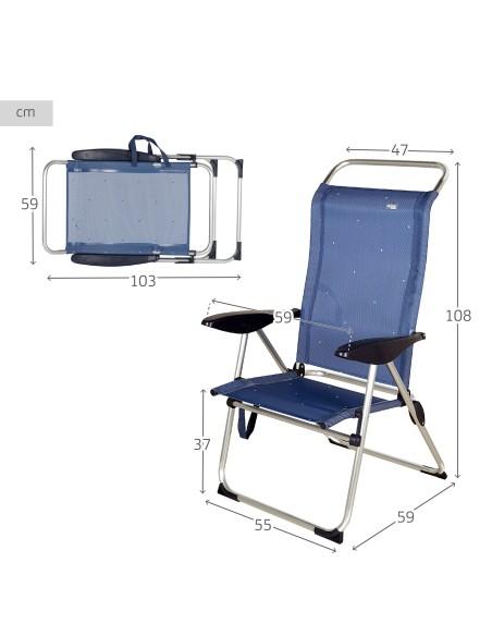 Silla de playa alta multiposición azul marino | Distria