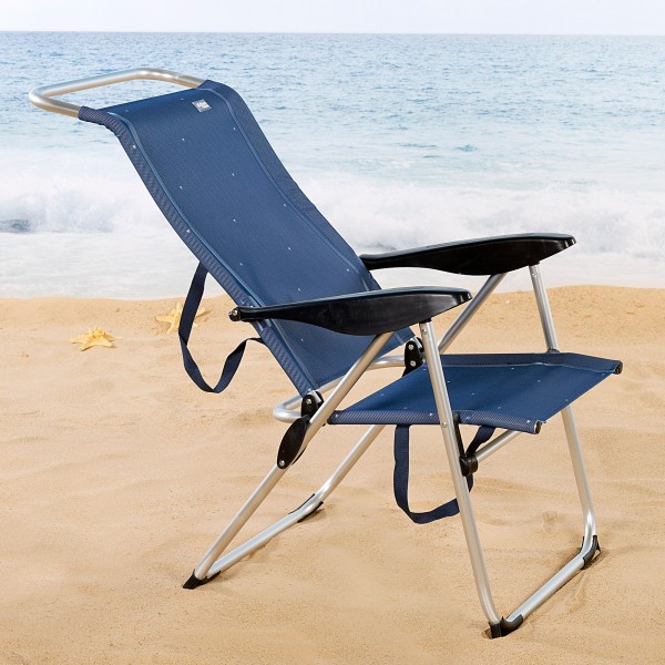 Silla de playa alta multiposición azul marino | Distria