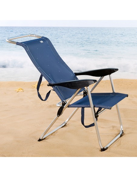 Silla de playa alta multiposición azul marino | Distria
