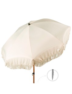 Sombrilla playa grande beige flecos Aktive | Distria