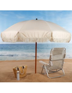 Sombrilla playa grande beige flecos Aktive | Distria 2