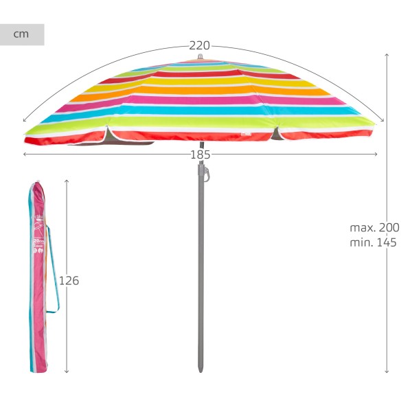 Sombrilla de playa multicolor 220 cm | Distria