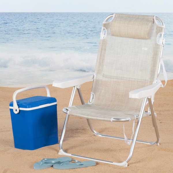 Silla de playa convertible en tumbona beige | Distria