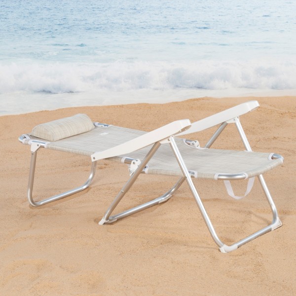 Silla de playa convertible en tumbona beige | Distria
