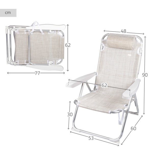 Silla de playa convertible en tumbona beige | Distria