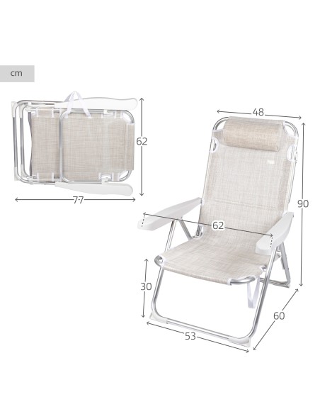 Silla de playa convertible en tumbona beige | Distria