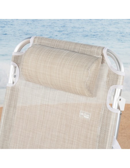 Silla de playa convertible en tumbona beige | Distria