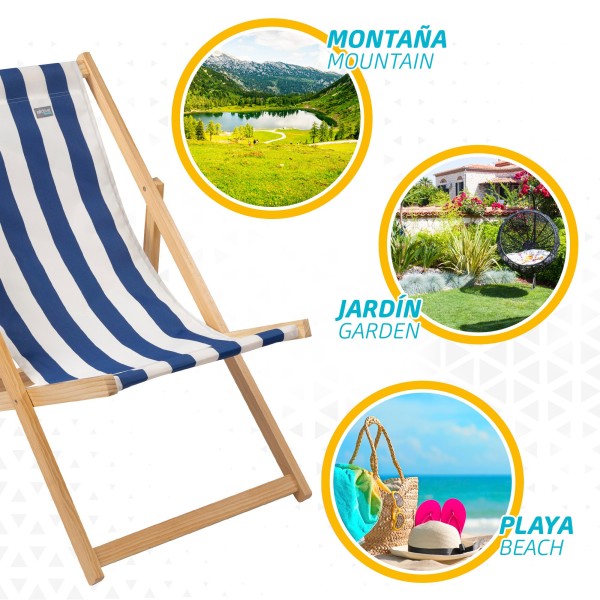 Hamaca plegable de madera de pino rayas marineras | Distria