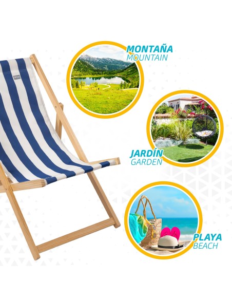 Hamaca plegable de madera de pino rayas marineras | Distria