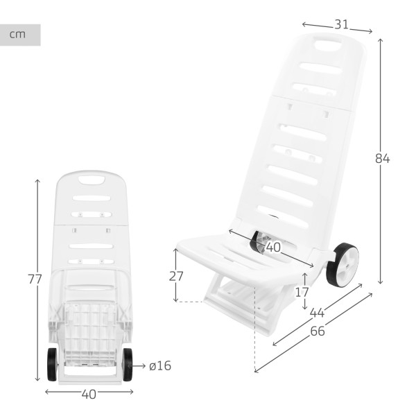 Silla de playa plegable baja blanca con ruedas | Distria