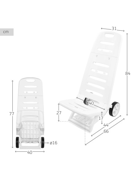 Silla de playa plegable baja blanca con ruedas | Distria