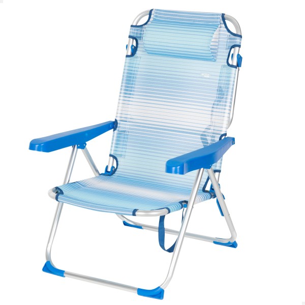 Silla de playa plegable azul rayas 5 posiciones Aktive | Distria