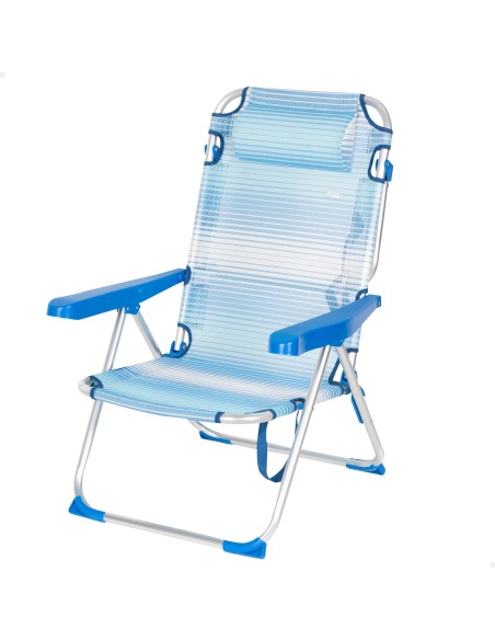 Silla de playa plegable azul rayas 5 posiciones Aktive | Distria