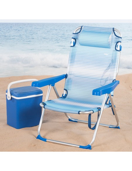 Silla de playa plegable azul rayas 5 posiciones Aktive | Distria
