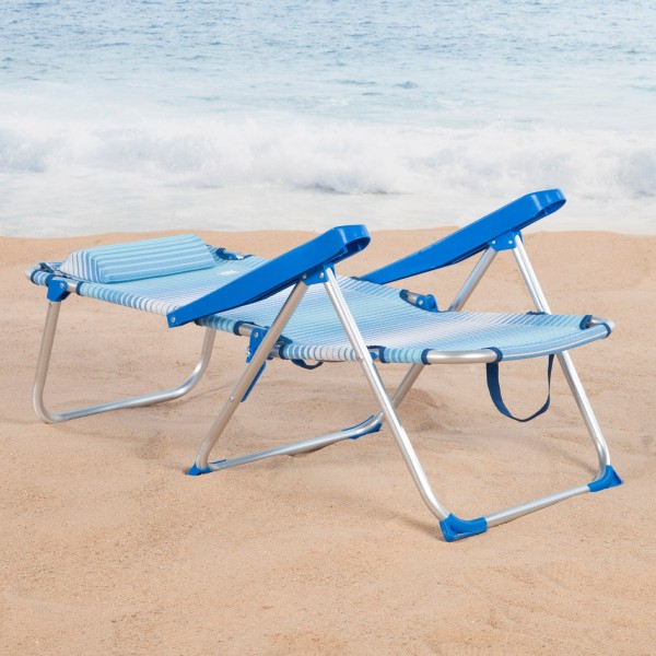 Silla de playa plegable azul rayas 5 posiciones Aktive | Distria