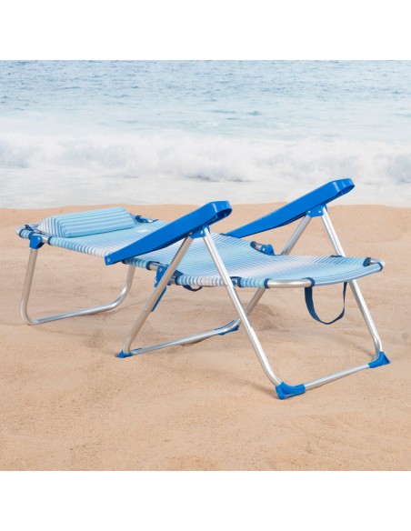 Silla de playa plegable azul rayas 5 posiciones Aktive | Distria