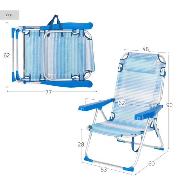 Silla de playa plegable azul rayas 5 posiciones Aktive | Distria