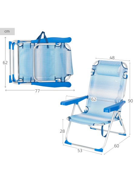 Silla de playa plegable azul rayas 5 posiciones Aktive | Distria