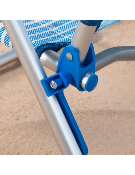 Silla de playa plegable azul rayas 5 posiciones Aktive | Distria