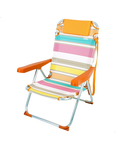 Silla de playa plegable multicolor rayas 5 posiciones Aktive | Distria