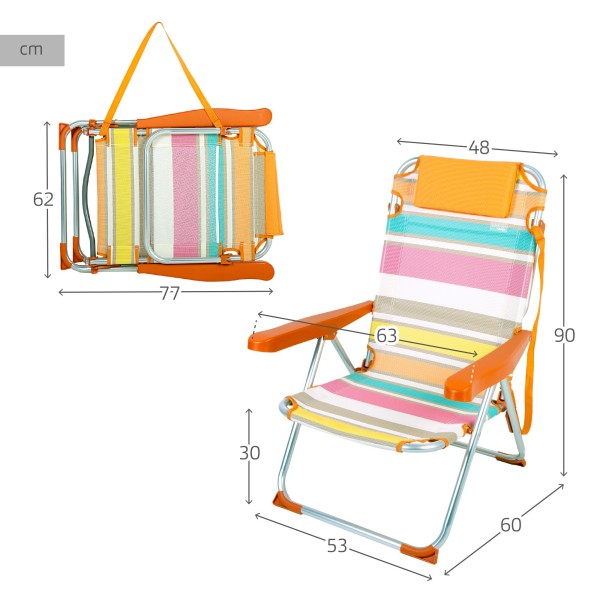 Silla de playa plegable multicolor rayas 5 posiciones Aktive | Distria