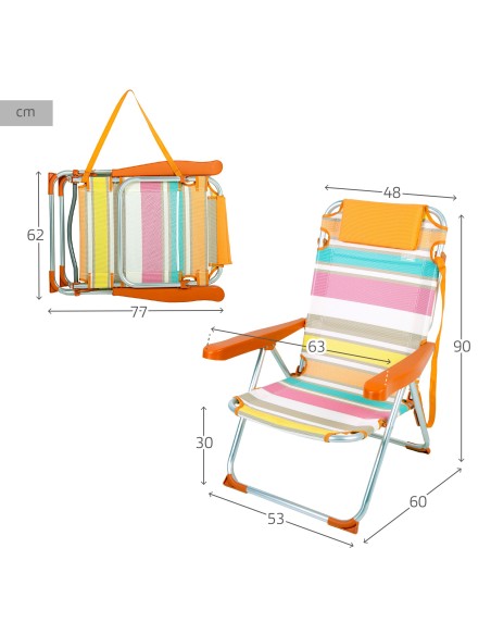 Silla de playa plegable multicolor rayas 5 posiciones Aktive | Distria