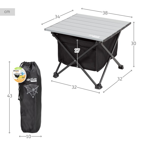 Mesa auxiliar plegable camping con almacenamiento | Distria