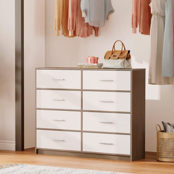 Cómoda blanca y madera 8 cajones Max Home | Distria