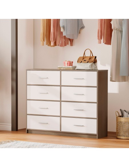 Cómoda blanca y madera 8 cajones Max Home | Distria
