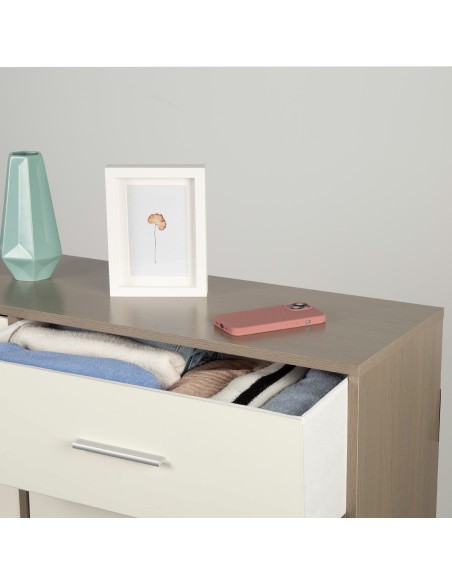 Cómoda blanca y madera 8 cajones Max Home | Distria