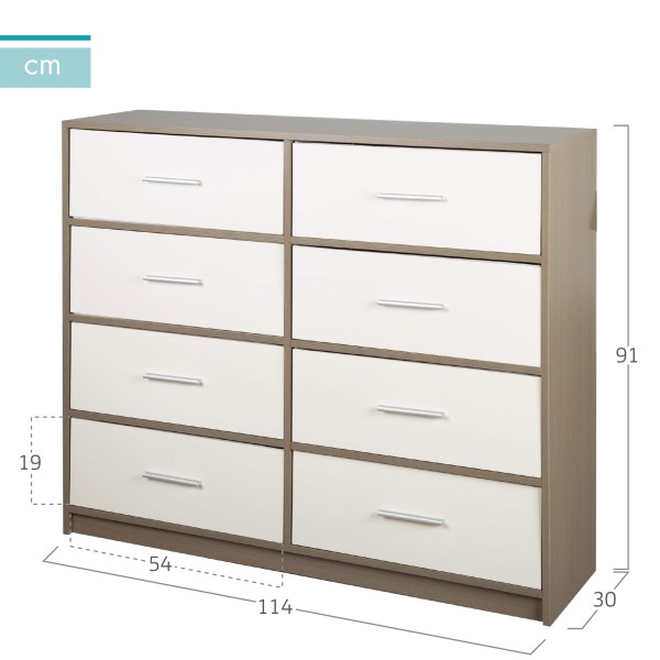 Cómoda blanca y madera 8 cajones Max Home | Distria